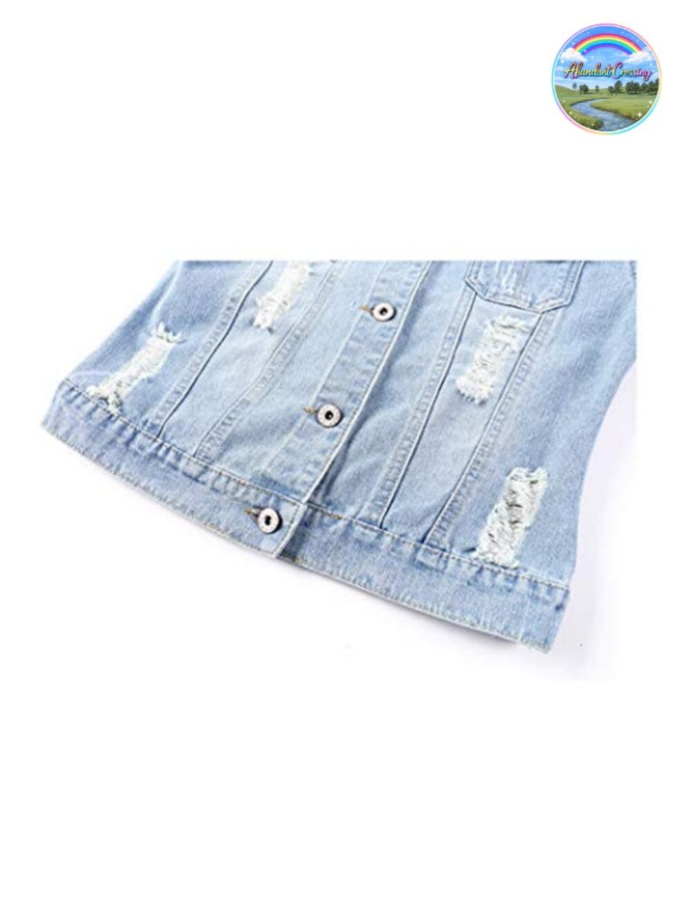 Women's 3/4 Sleeve Cropped Denim Jacket Distressed Button Front - Picture 3 of 6